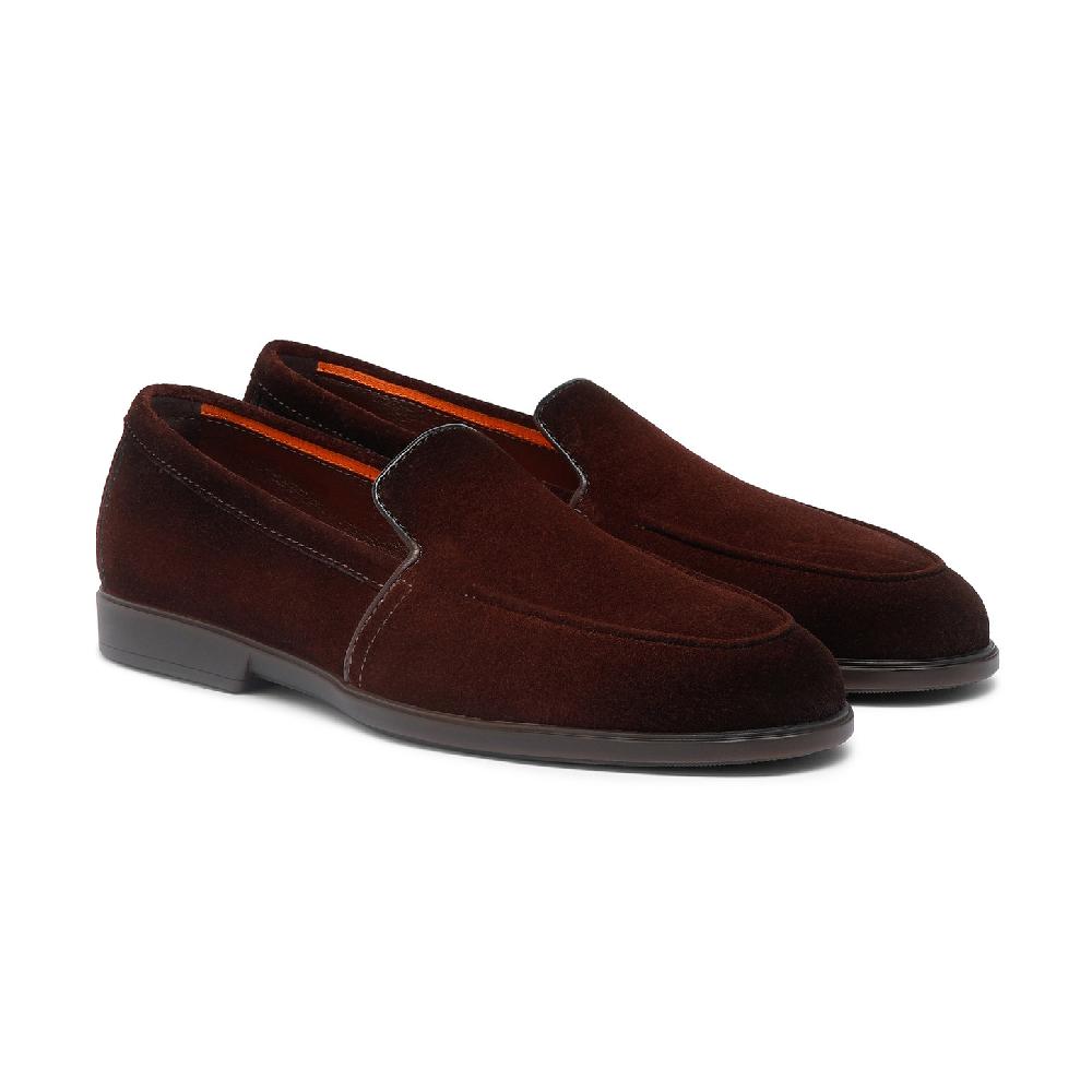 Santoni Mocassino da uomo in suede bordeaux 50% di sconto con spedizione gratuita