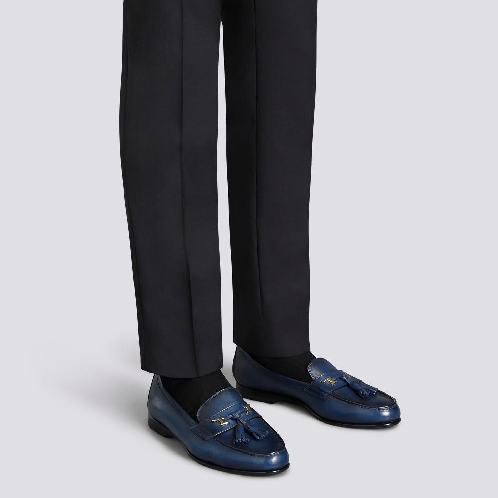 Santoni Mocassino Andrea con nappe da uomo in pelle blu Vendite Flash