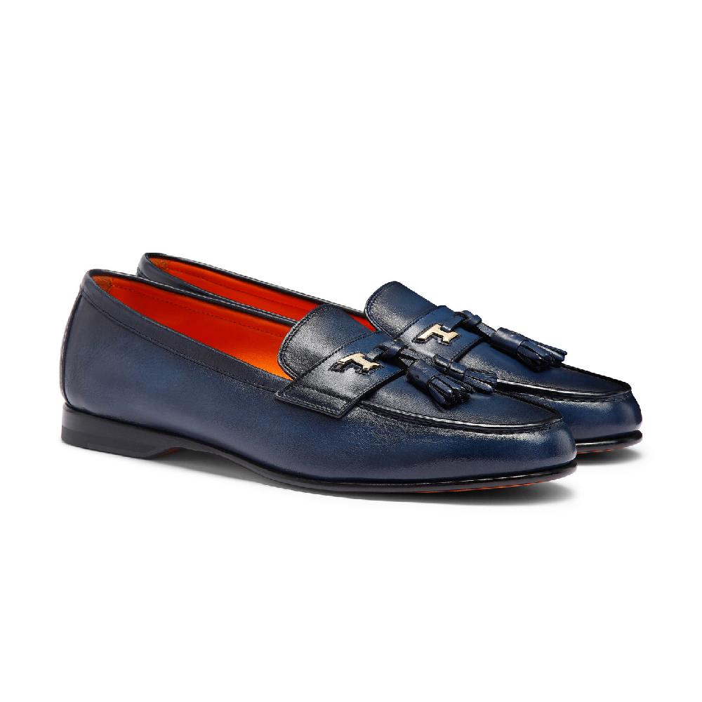 Santoni Mocassino Andrea con nappe da uomo in pelle blu Vendite Flash