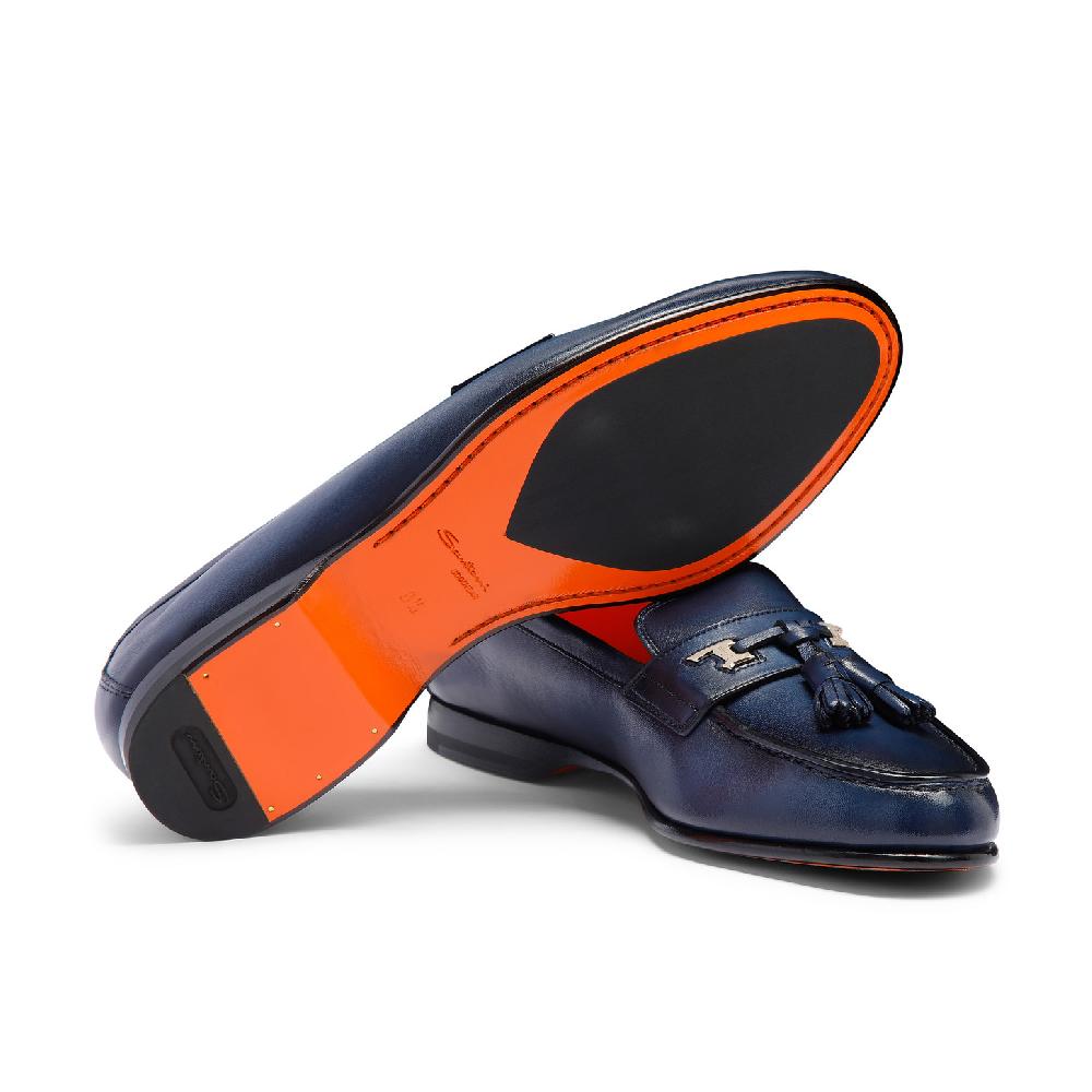 Santoni Mocassino Andrea con nappe da uomo in pelle blu Vendite Flash