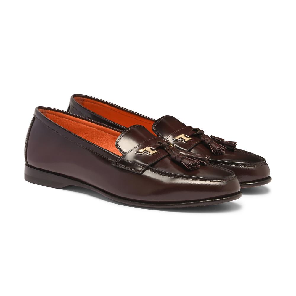 Santoni Mocassino Andrea con nappe da uomo in pelle bordeaux Negozio