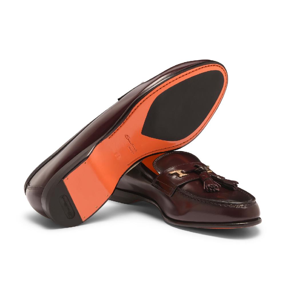 Santoni Mocassino Andrea con nappe da uomo in pelle bordeaux Negozio