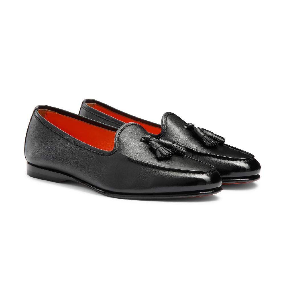 Santoni Mocassino Andrea con nappe da uomo in pelle nera In Saldo