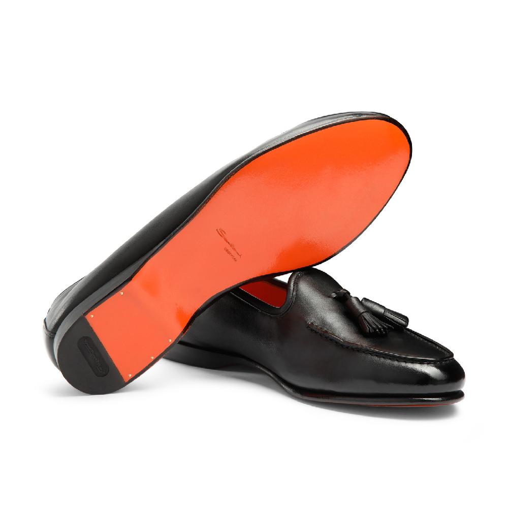 Santoni Mocassino Andrea con nappe da uomo in pelle nera In Saldo