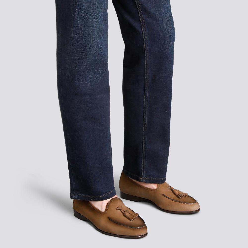 Santoni Mocassino Andrea con nappe da uomo in nabuk marrone Nuova