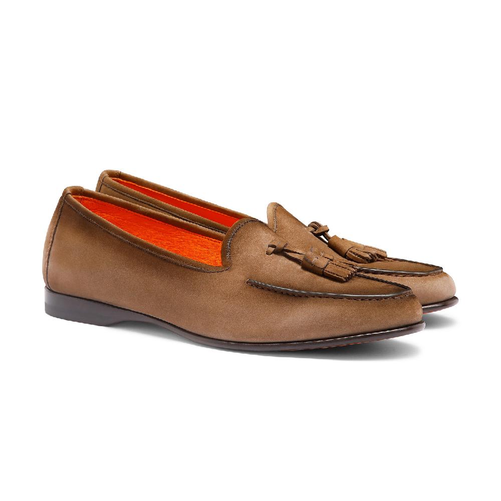 Santoni Mocassino Andrea con nappe da uomo in nabuk marrone Nuova