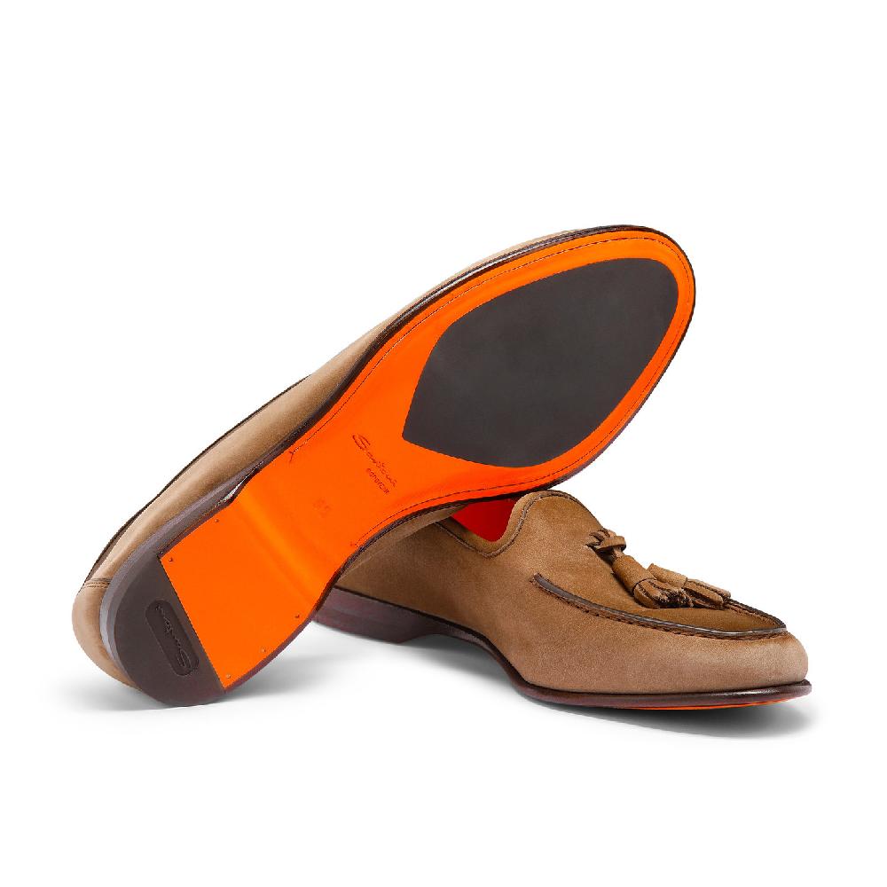 Santoni Mocassino Andrea con nappe da uomo in nabuk marrone Nuova
