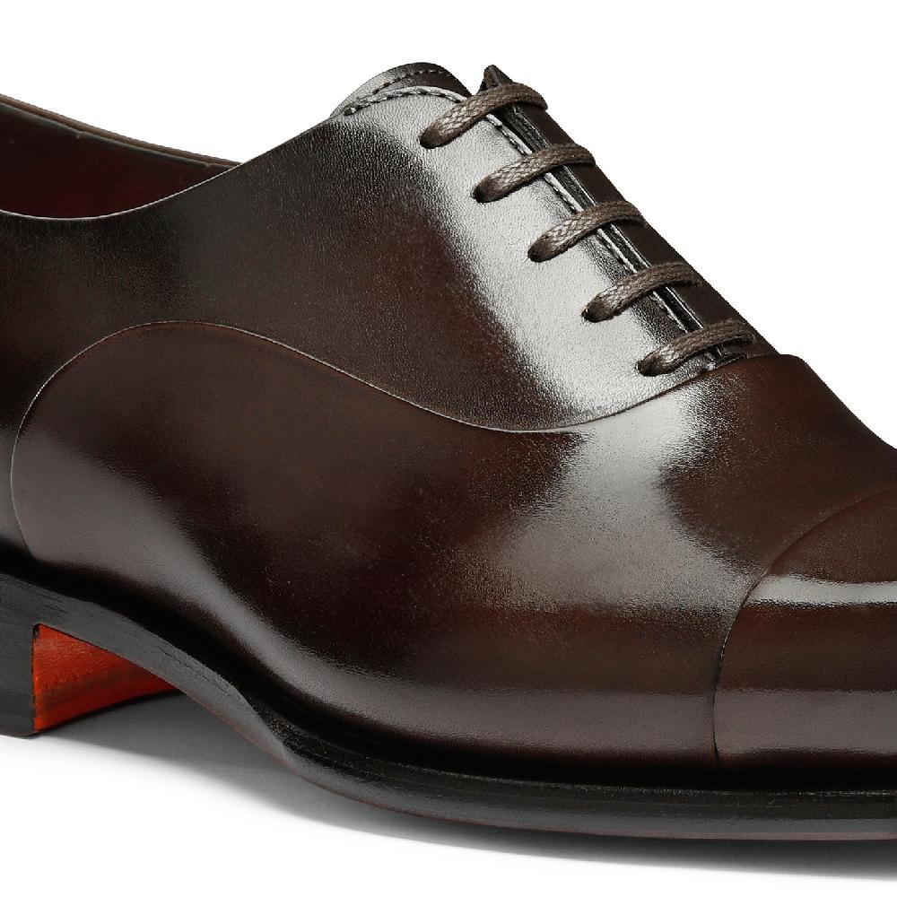 Santoni Stringata oxford da uomo in pelle anticata marrone 2025