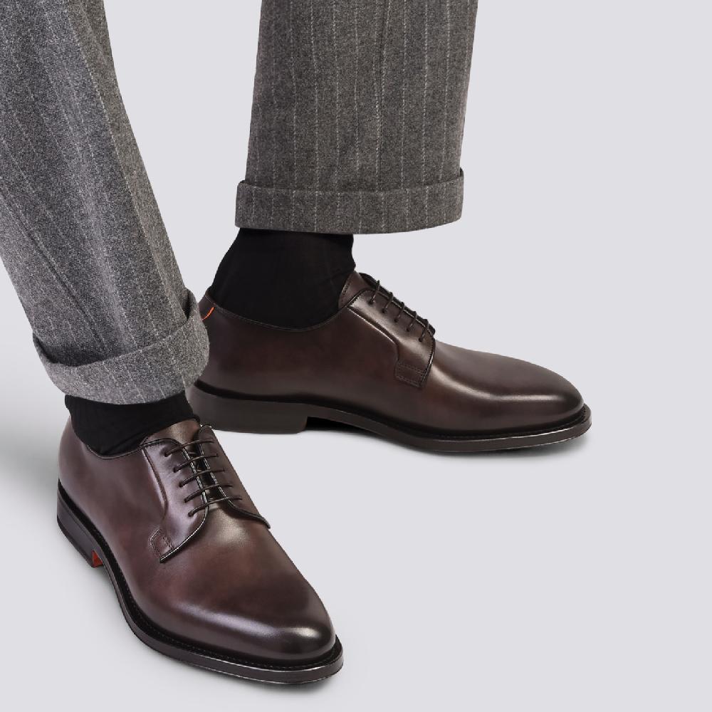 Santoni Stringata derby da uomo in pelle anticata marrone Italia