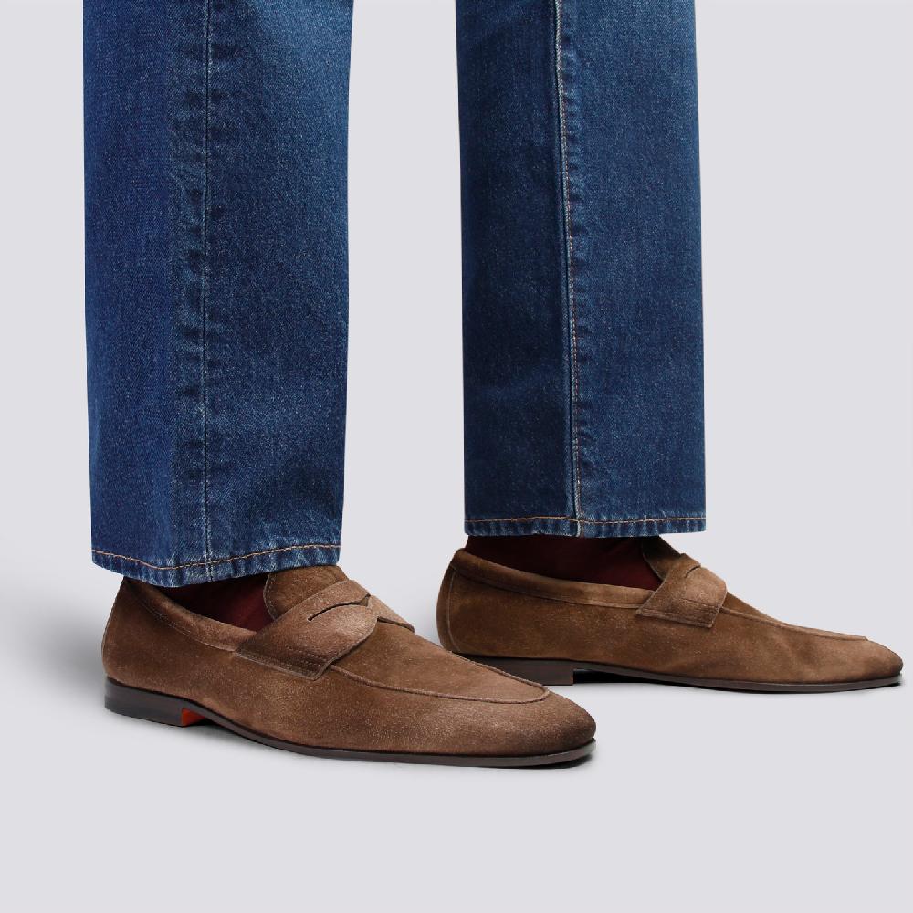 Santoni Mocassino Carlo da uomo in suede marrone 2025