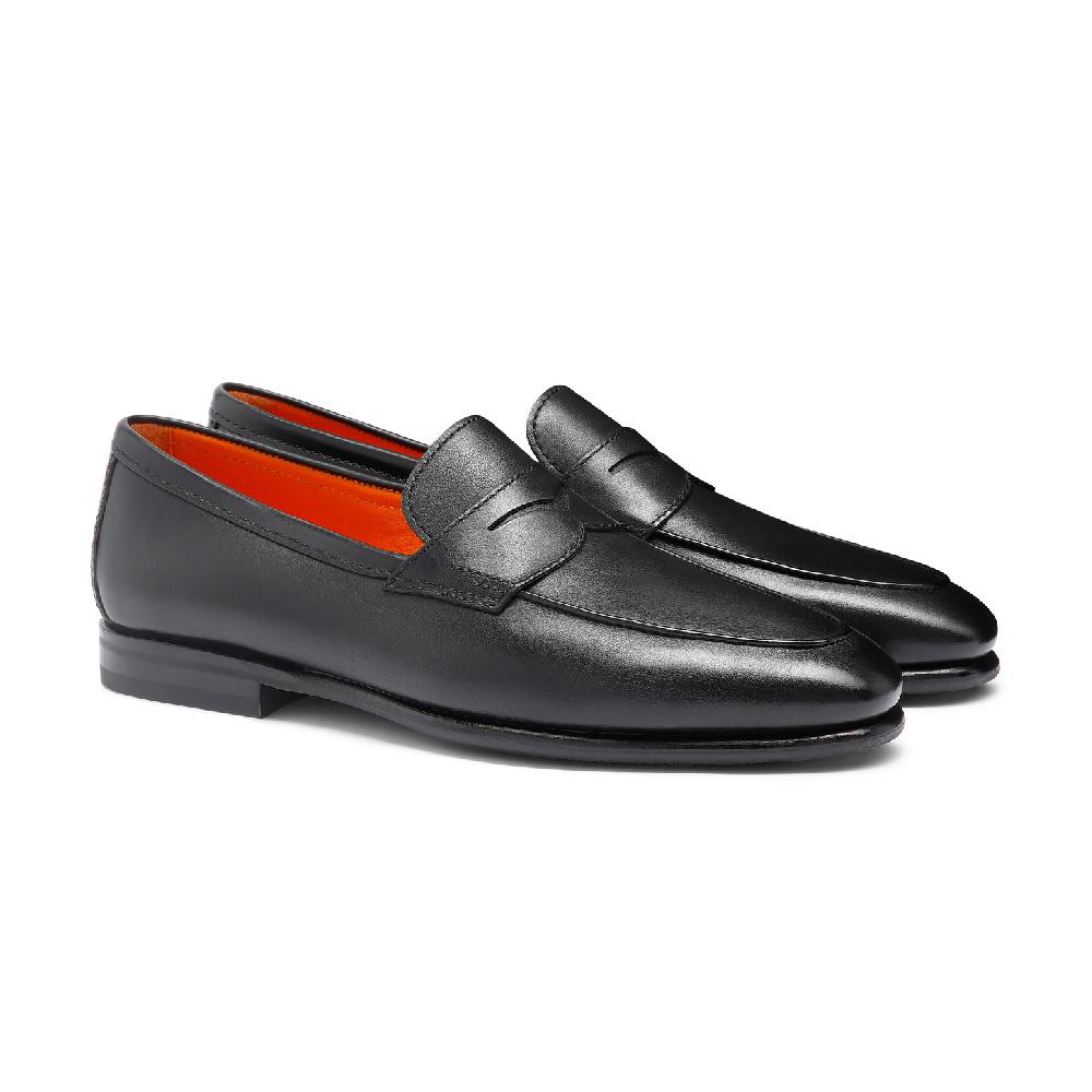 Santoni Mocassino Carlo da uomo in pelle nera In Linea
