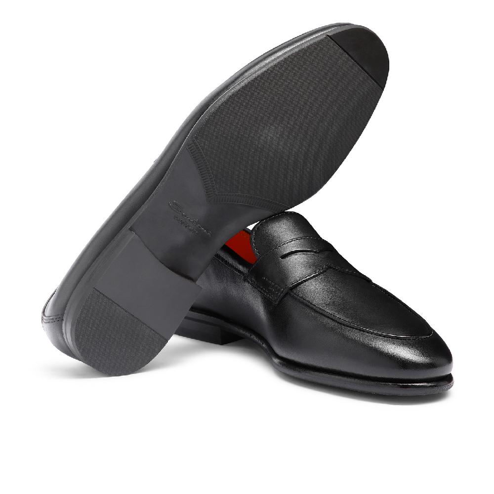 Santoni Mocassino Carlo da uomo in pelle nera In Linea