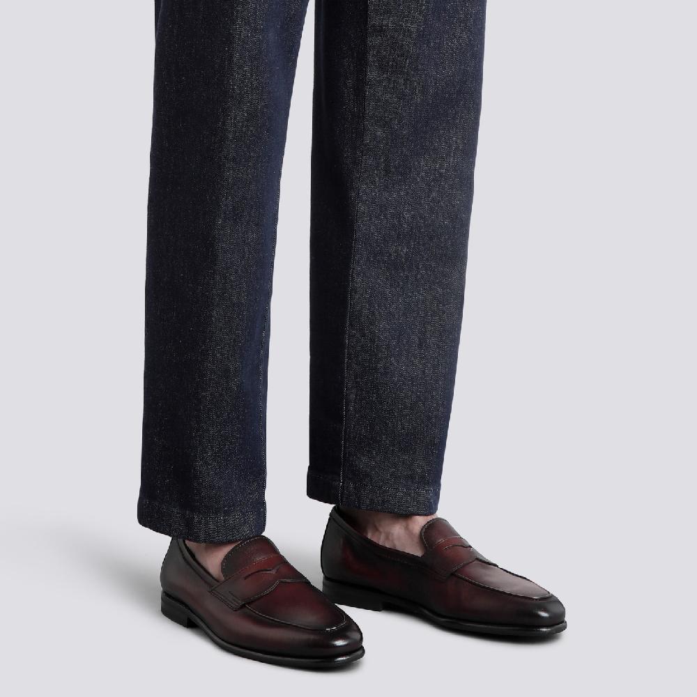 Santoni Mocassino Carlo da uomo in pelle bordeaux Promozione