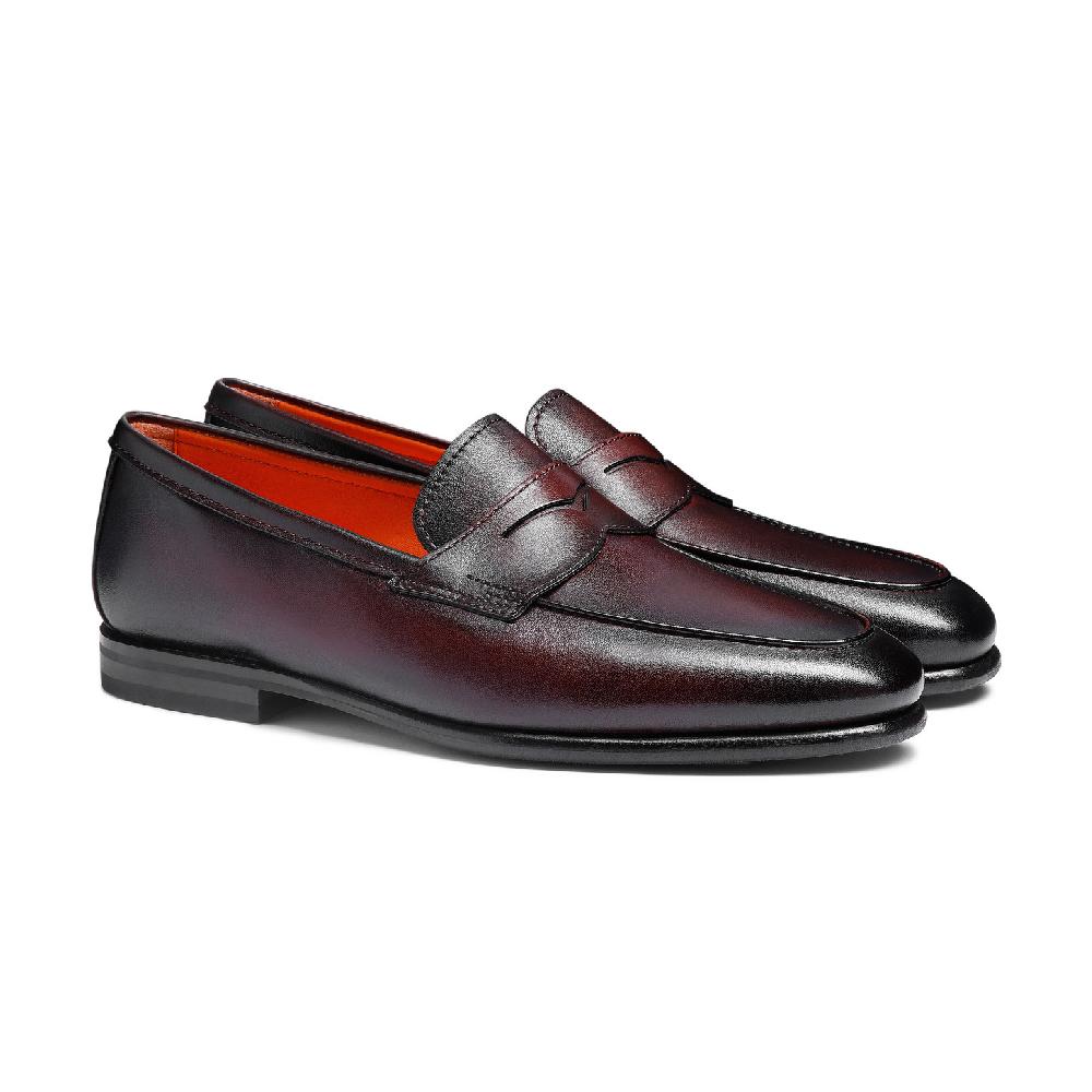 Santoni Mocassino Carlo da uomo in pelle bordeaux Promozione