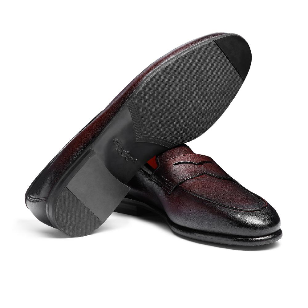 Santoni Mocassino Carlo da uomo in pelle bordeaux Promozione