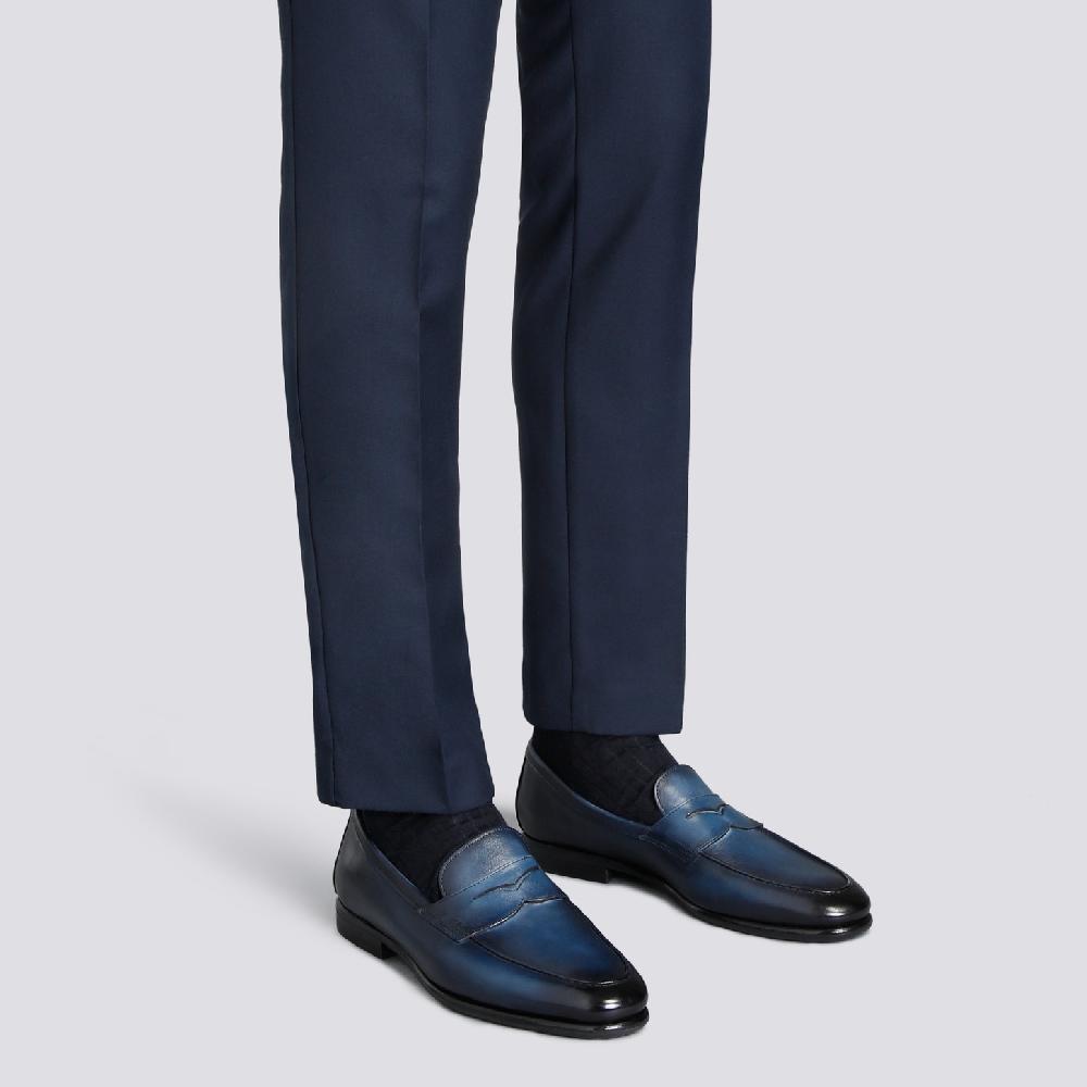 Santoni Mocassino Carlo da uomo in pelle blu Qualità