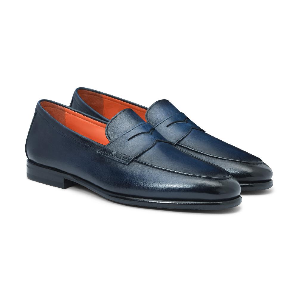 Santoni Mocassino Carlo da uomo in pelle blu Qualità