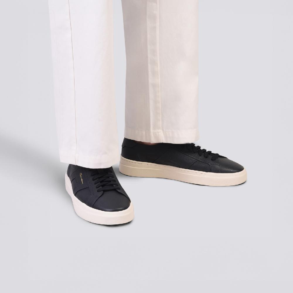 Santoni Double buckle sneaker da uomo in pelle bottalata blu Acquista Ora