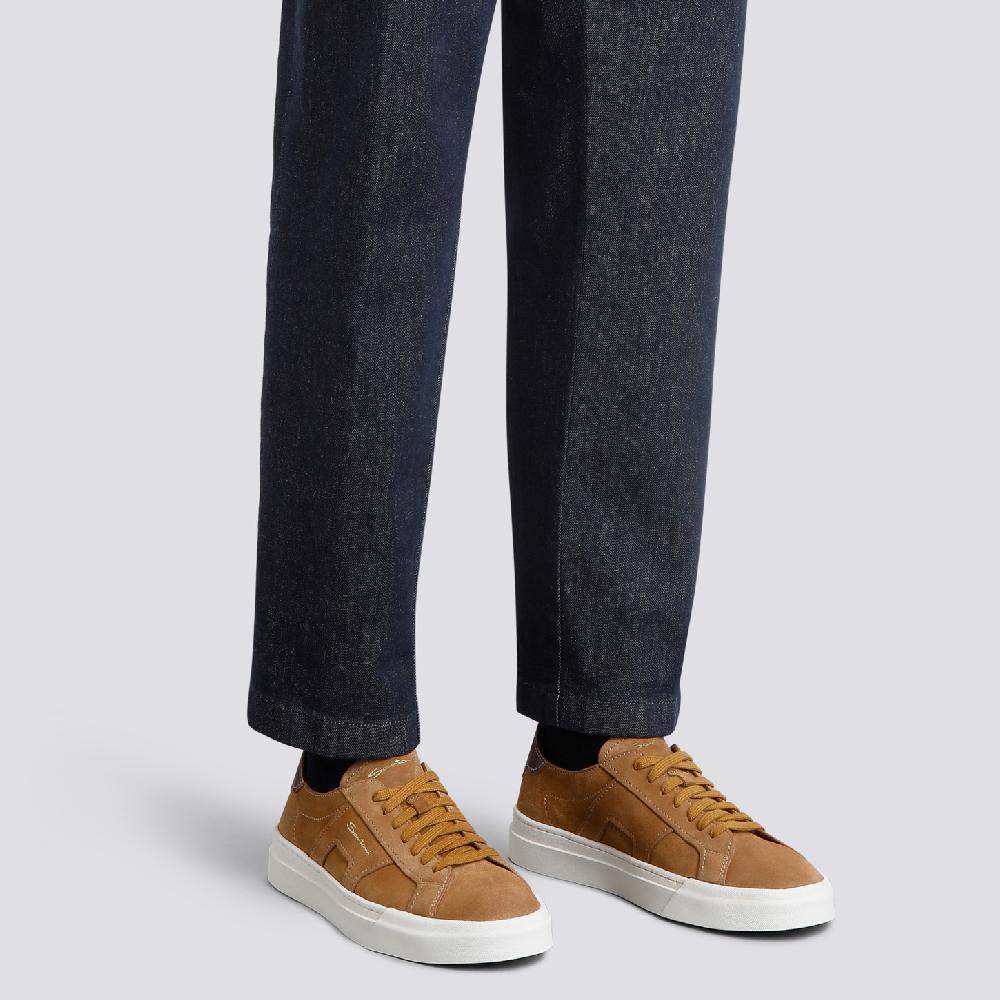 Santoni Double Buckle Sneaker da uomo in suede marrone Consegna Veloce