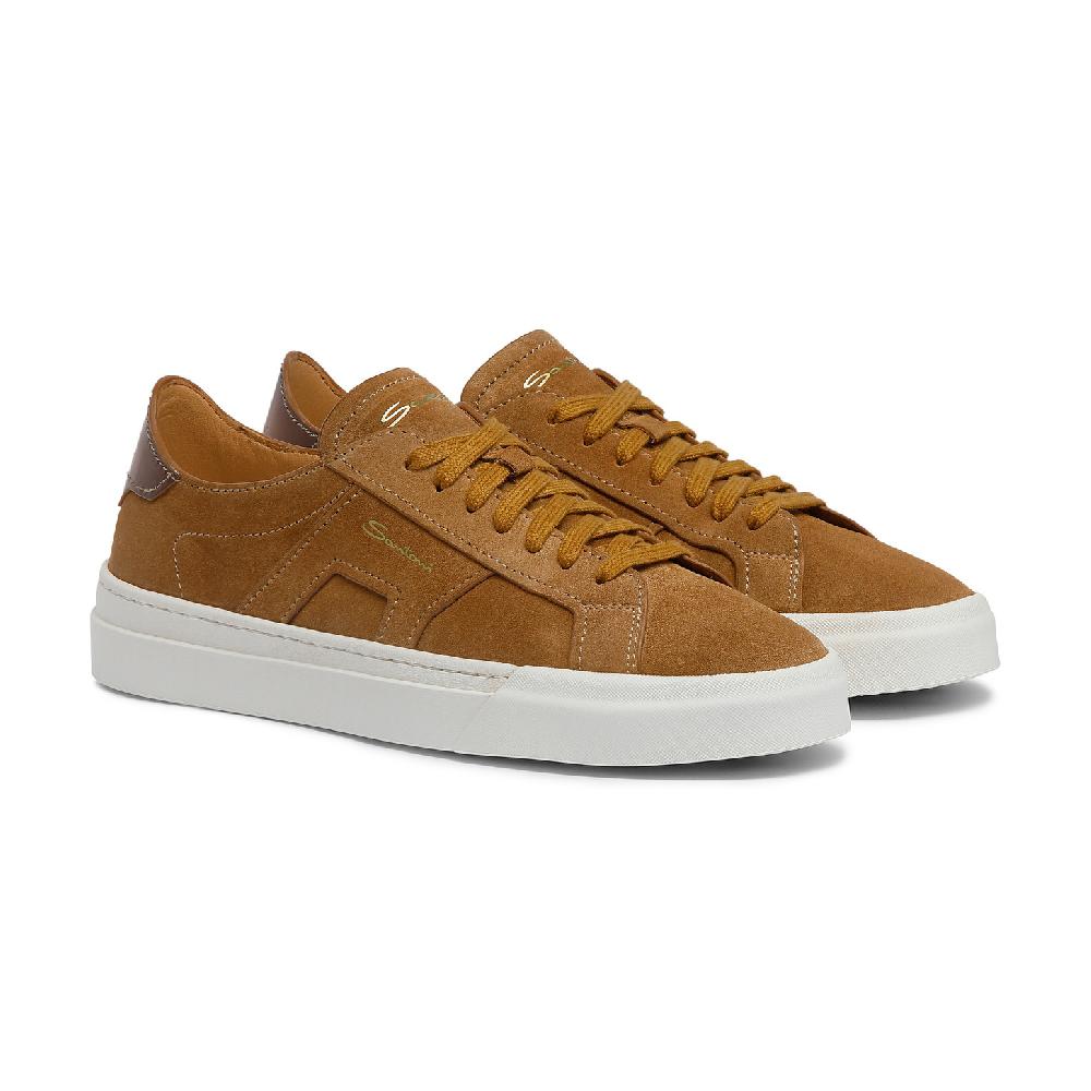 Santoni Double Buckle Sneaker da uomo in suede marrone Consegna Veloce