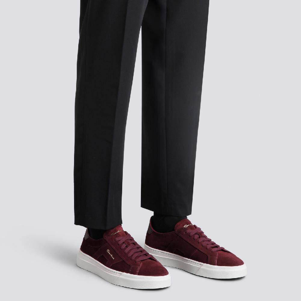 Santoni Double Buckle Sneaker da uomo in suede bordeaux Promozione Limitata