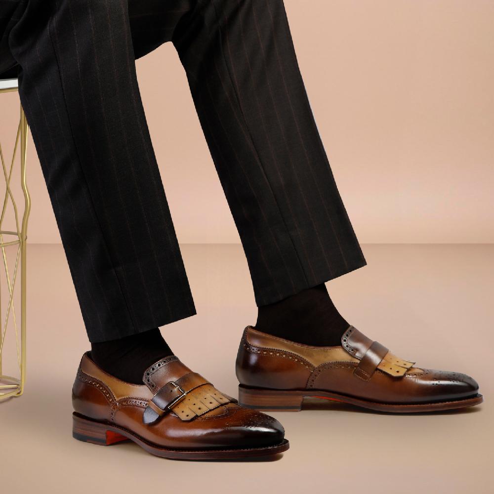 Santoni Mocassino mono fibbia con frangia da uomo in pelle marrone Fino Al -60%