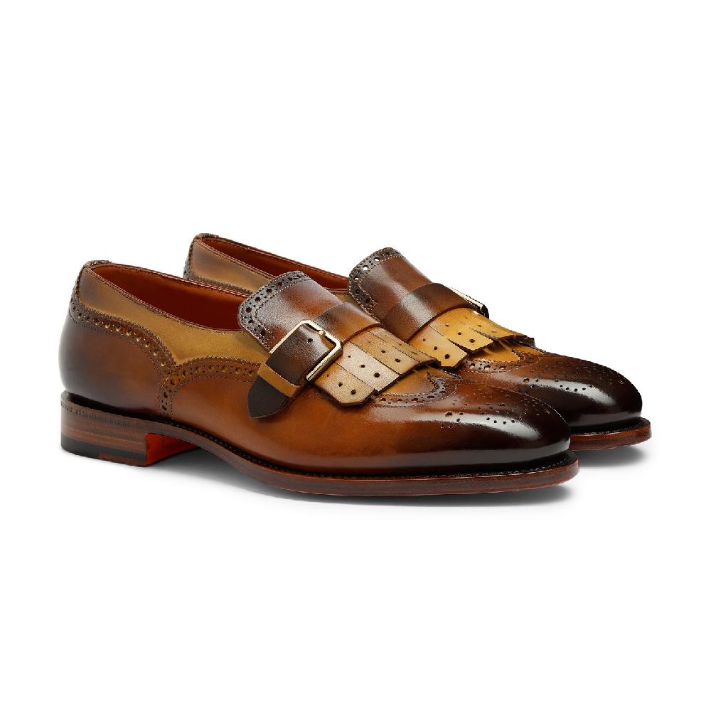 Santoni Mocassino mono fibbia con frangia da uomo in pelle marrone Fino Al -60%