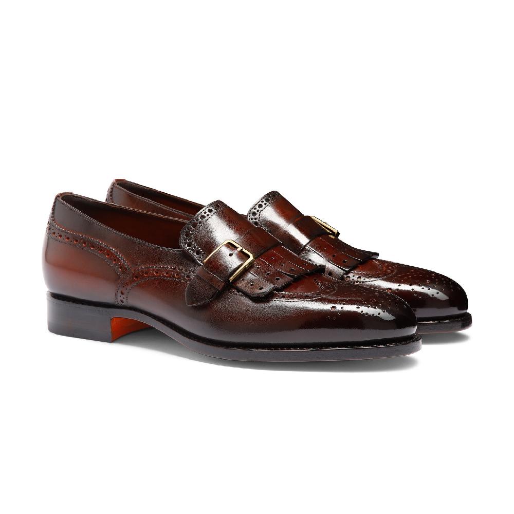 Santoni Mocassino mono-fibbia con frangia da uomo in pelle bordeaux Shopping Online