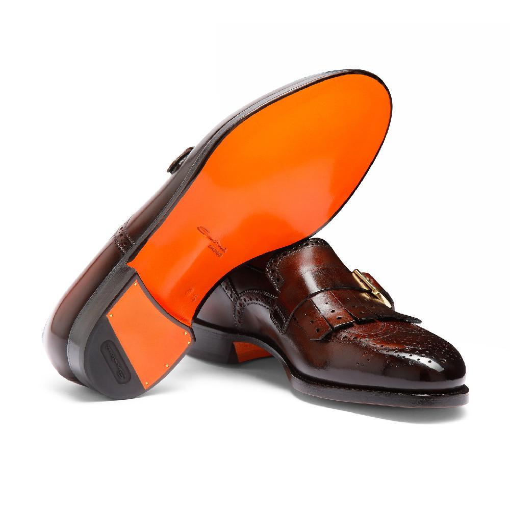 Santoni Mocassino mono-fibbia con frangia da uomo in pelle bordeaux Shopping Online