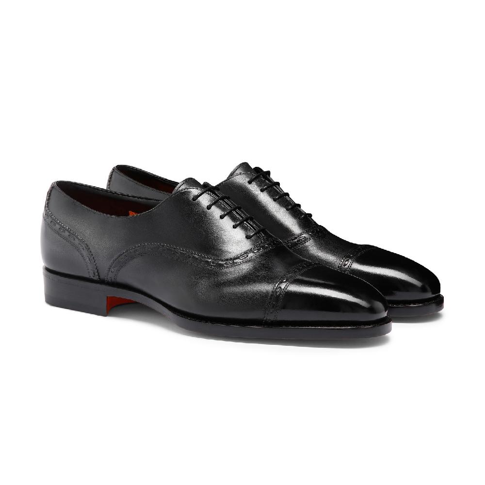 Santoni Stringata Oxford da uomo in pelle nera Affare Del Giorno