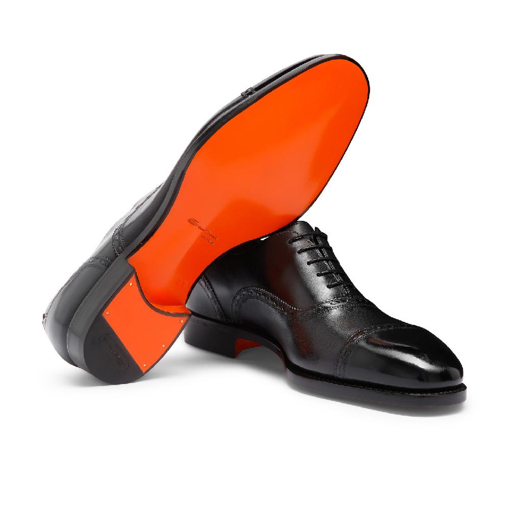 Santoni Stringata Oxford da uomo in pelle nera Affare Del Giorno