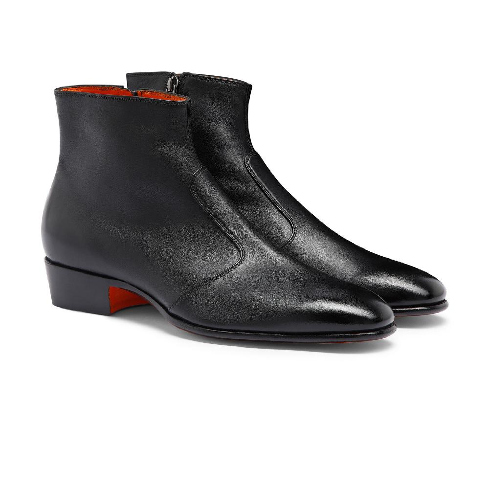 Santoni Stivaletto da uomo in pelle nera Prezzo Ridotto