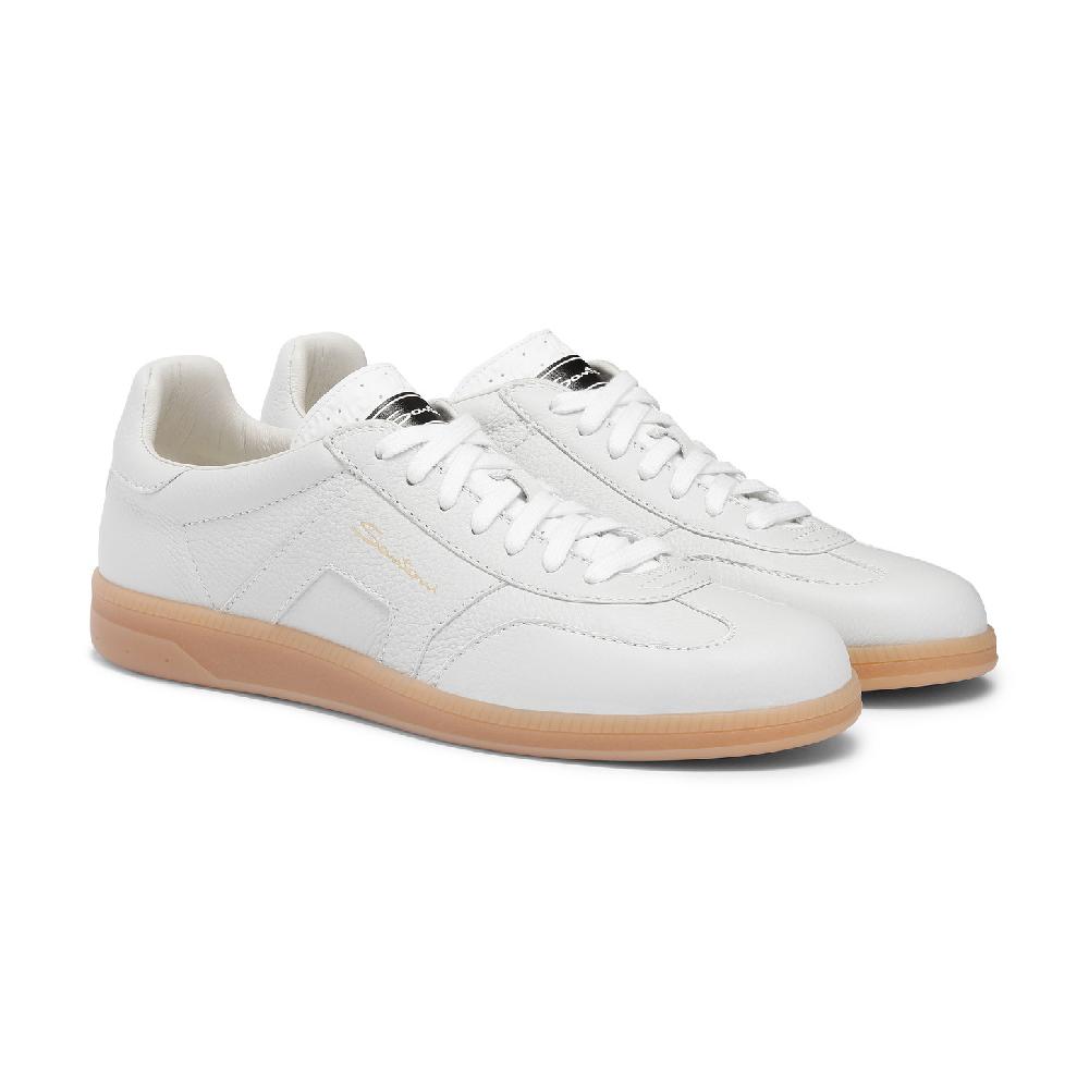 Santoni DBS Oly sneaker da uomo in pelle bottalata bianca Sottocosto