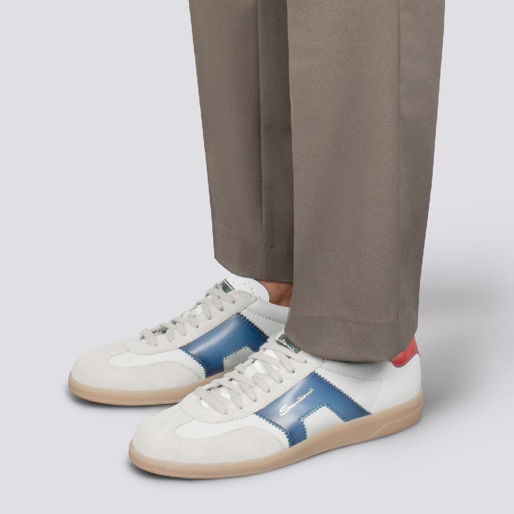Santoni DBS Oly sneaker da uomo in pelle e suede rosso blu e beige Novità