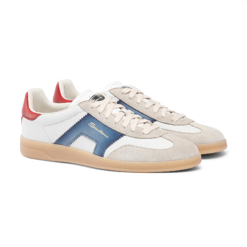 Santoni DBS Oly sneaker da uomo in pelle e suede rosso blu e beige Novità