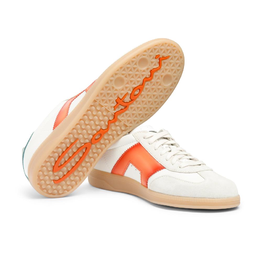 Santoni DBS Oly sneaker da uomo in pelle e suede bianco verde e arancione Presa