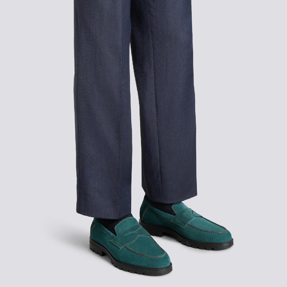 Santoni Mocassino penny da uomo in suede verde scuro Sconto