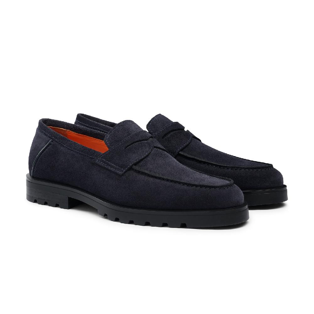 Santoni Mocassino penny da uomo in suede blu Offerta