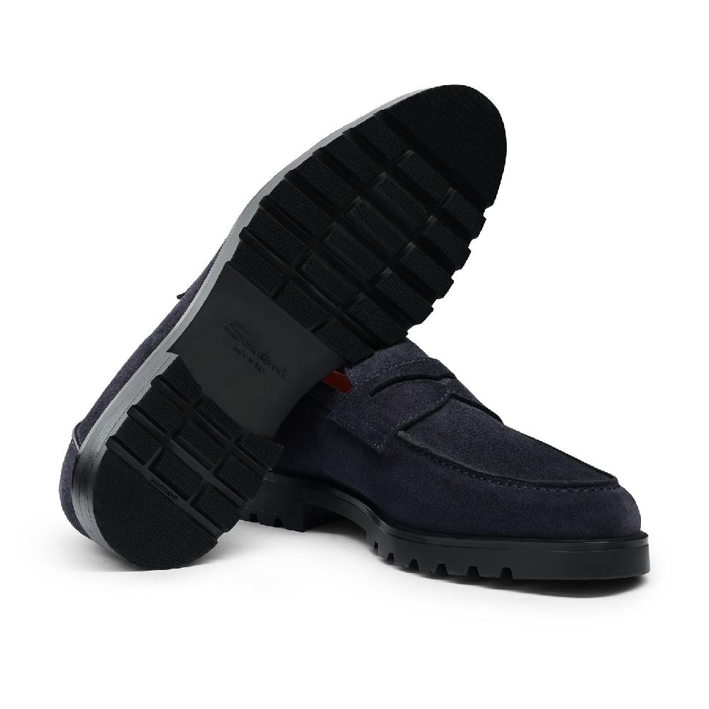 Santoni Mocassino penny da uomo in suede blu Offerta