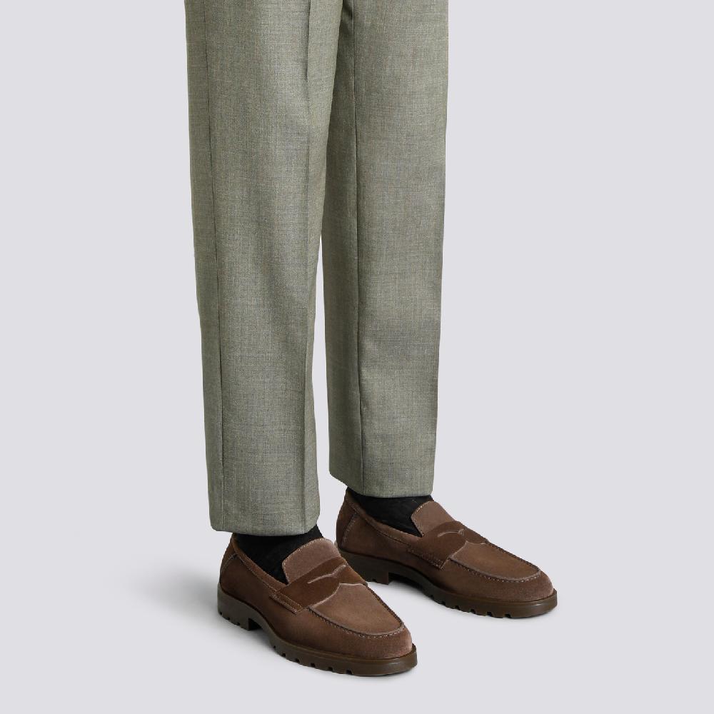 Santoni Mocassino penny da uomo in suede testa di moro Economico