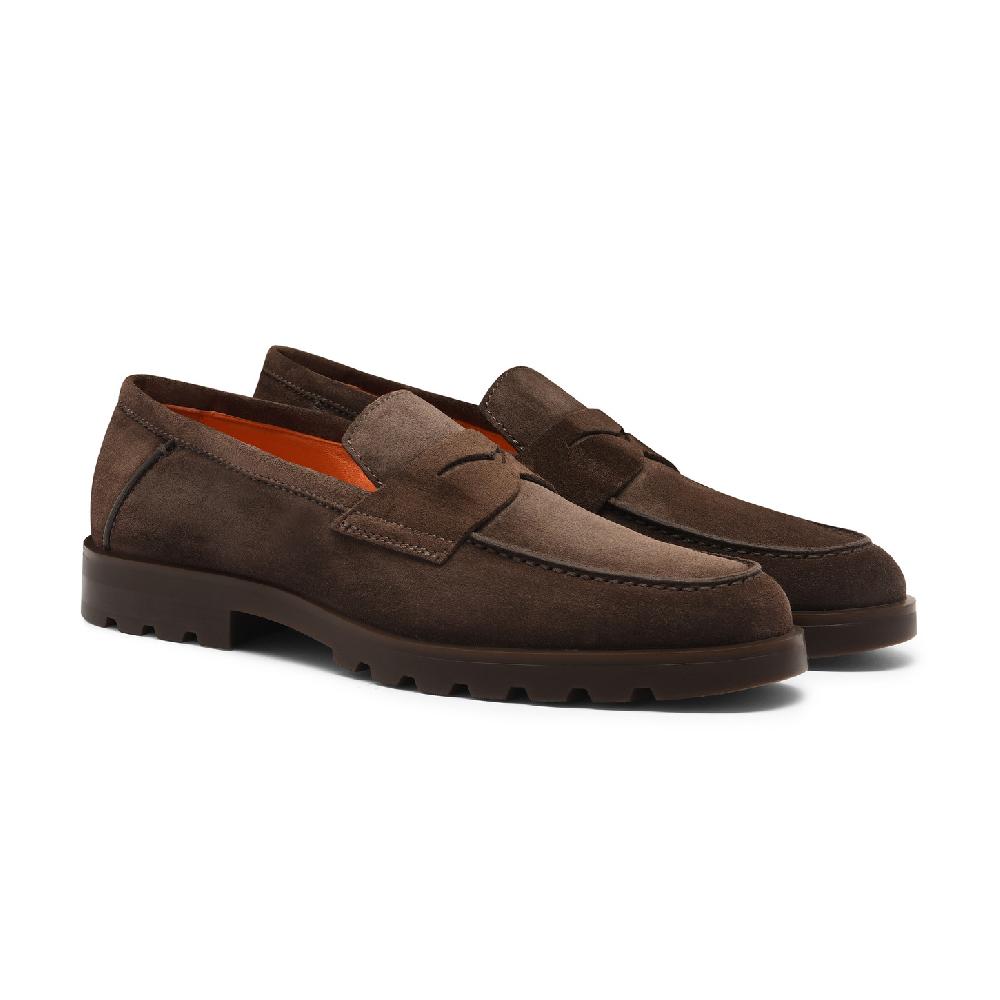 Santoni Mocassino penny da uomo in suede testa di moro Economico