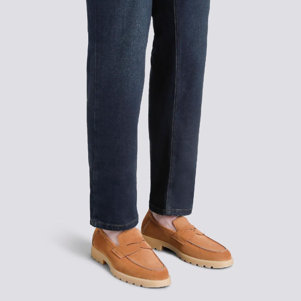 Santoni Mocassino penny da uomo in suede marrone chiaro Online