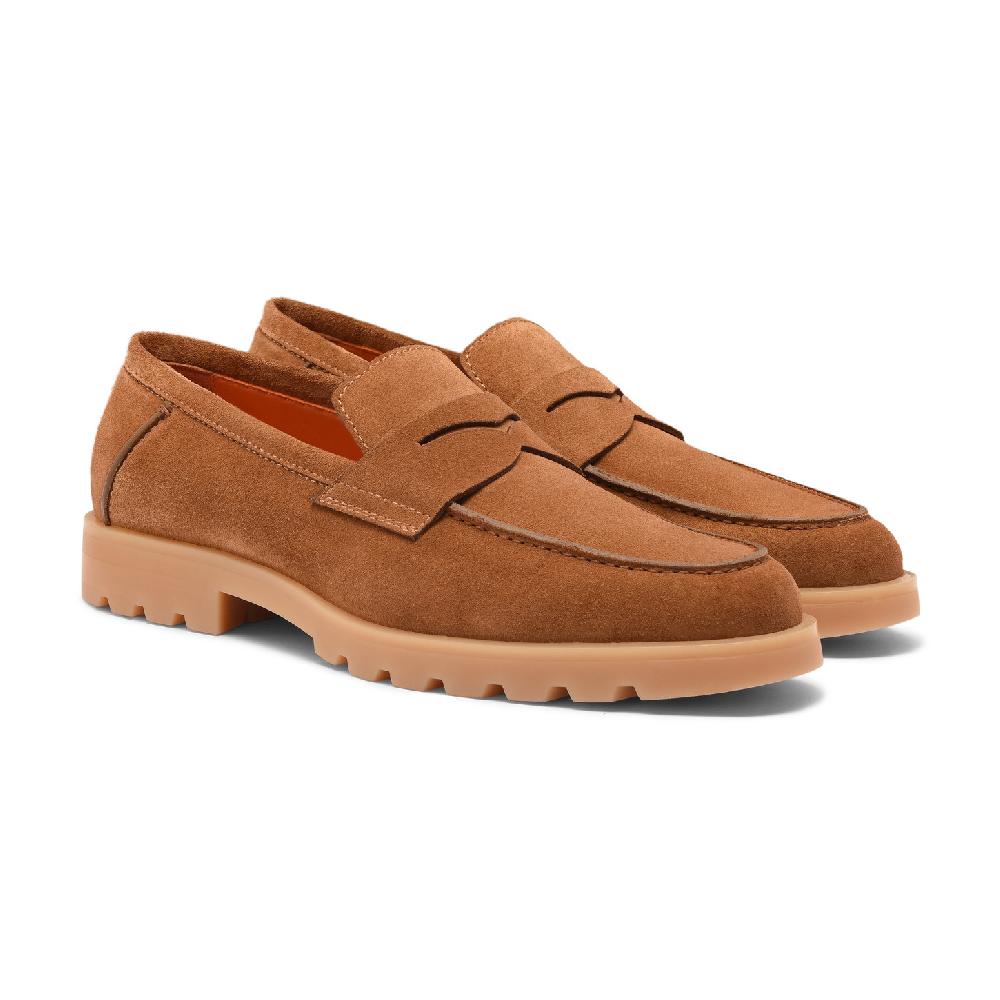 Santoni Mocassino penny da uomo in suede marrone chiaro Online