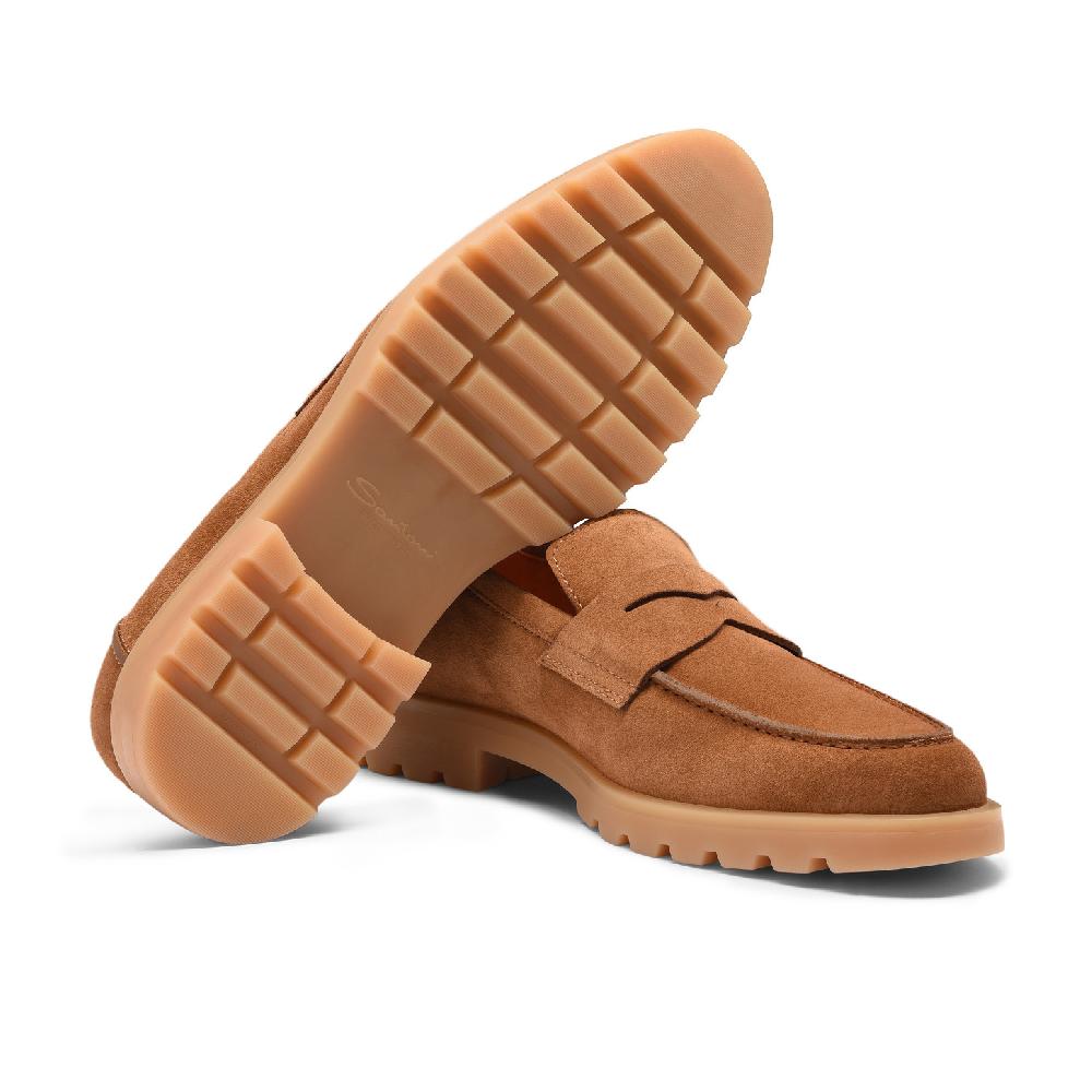 Santoni Mocassino penny da uomo in suede marrone chiaro Online