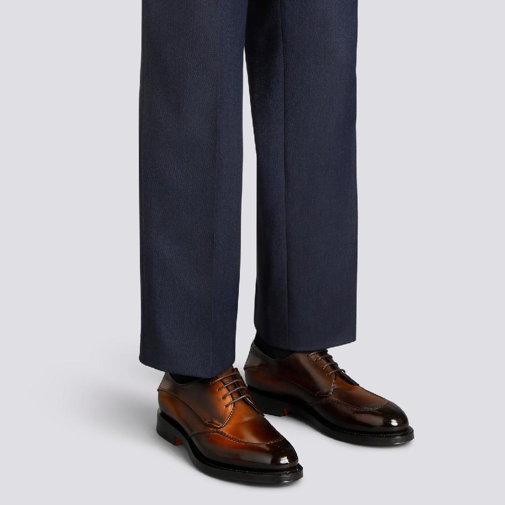 Santoni Stringata Derby da uomo in pelle testa di moro Outlet