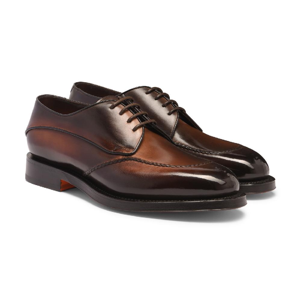 Santoni Stringata Derby da uomo in pelle testa di moro Outlet