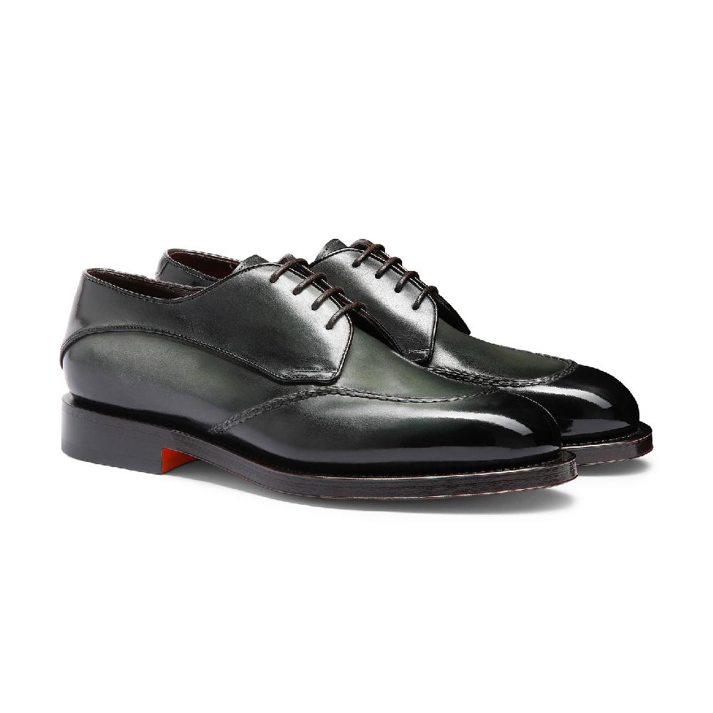 Santoni Stringata Derby da uomo in pelle verde In Vendita