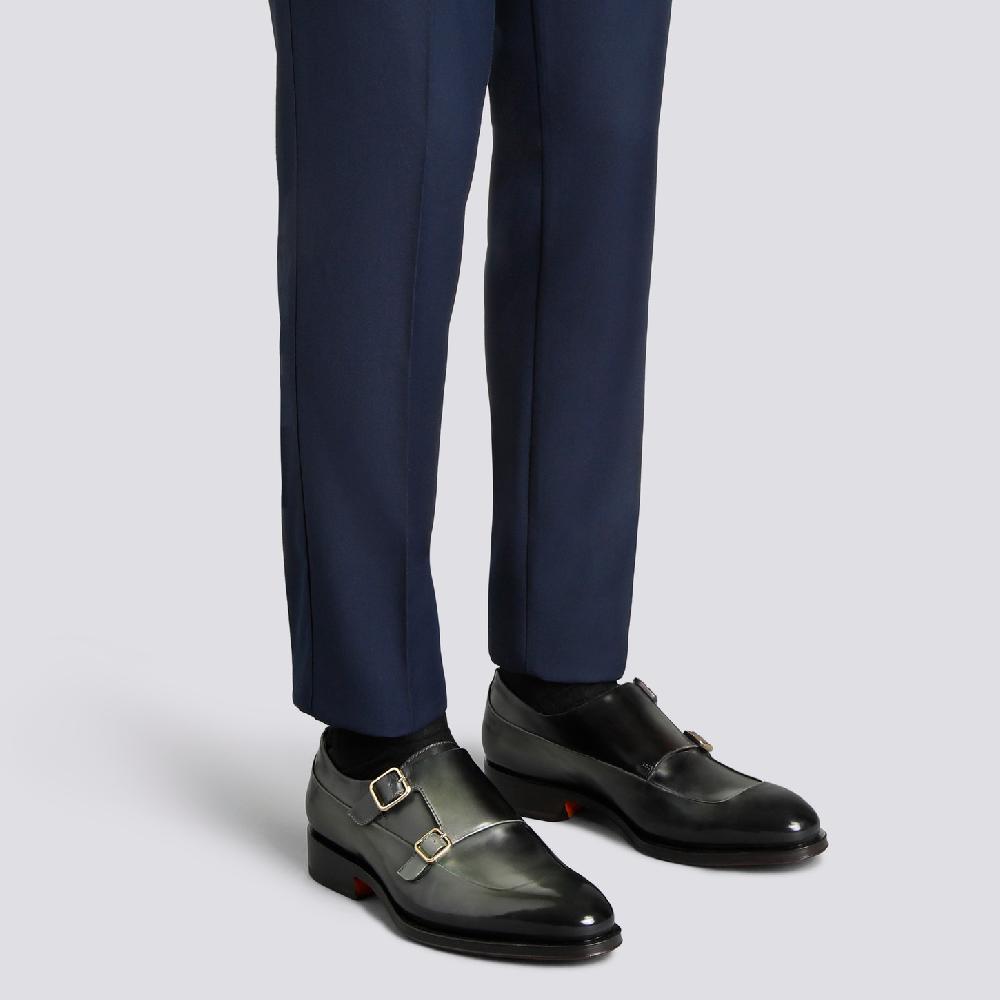 Santoni Doppia fibbia da uomo in pelle verde Online