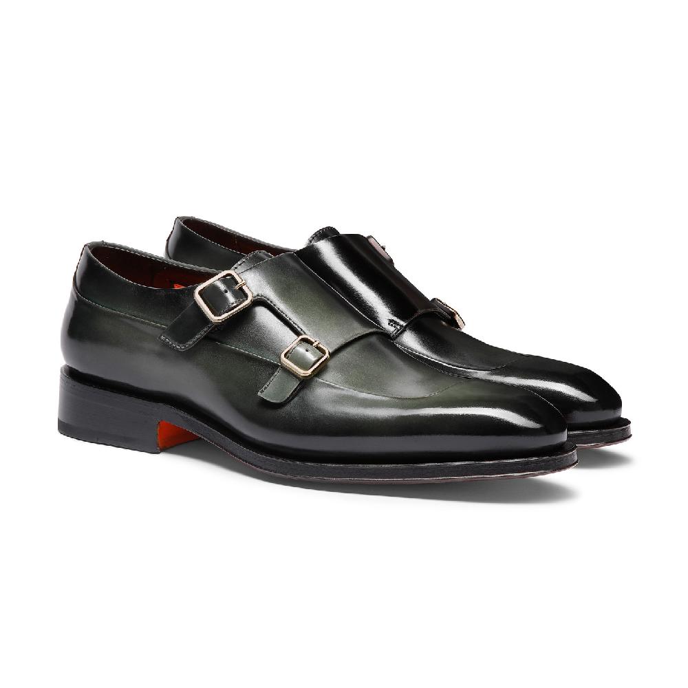Santoni Doppia fibbia da uomo in pelle verde Online