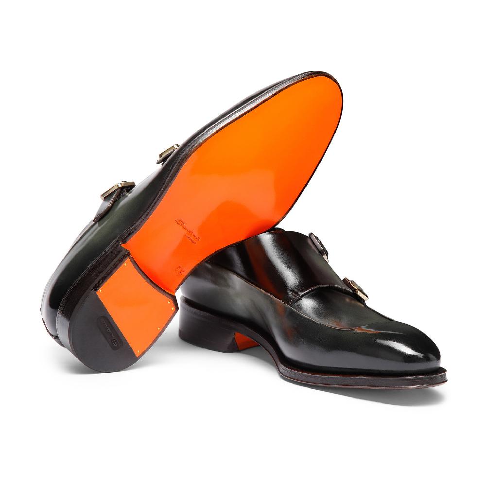Santoni Doppia fibbia da uomo in pelle verde Online